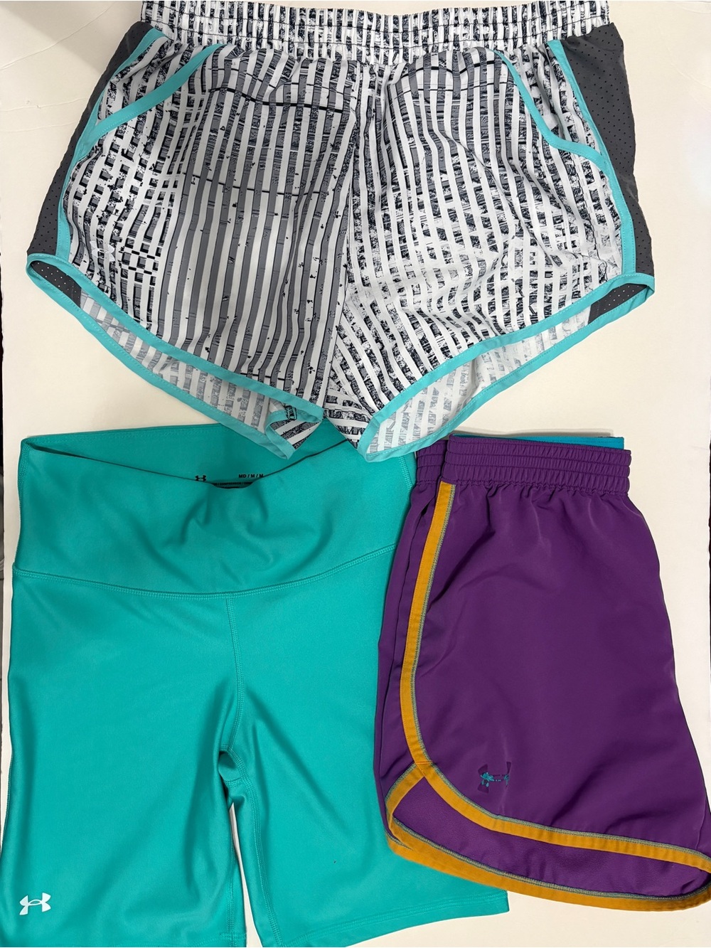 Under Armour Women's Athletic Shorts Trio - Turquoise, Purple, White/Gray